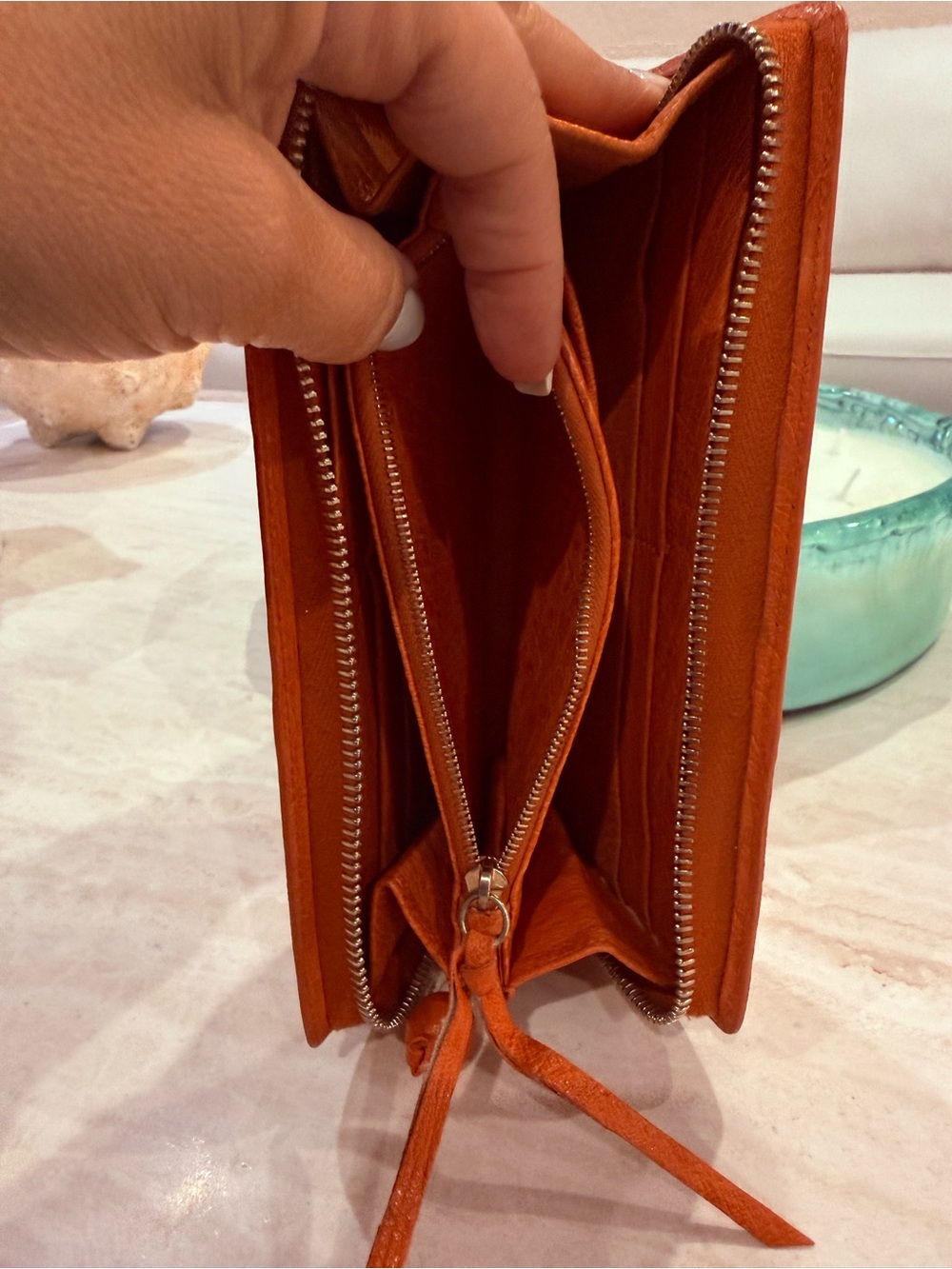 Nancy Gonzalez Orange Ostrich Leather Wallet - Picture 8 of 10
